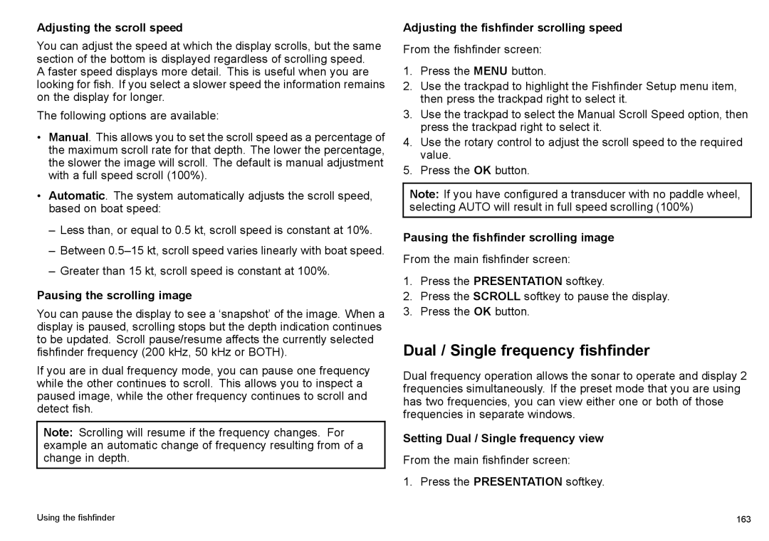 Raymarine C140w, C90w manual Dual / Single frequency fishfinder 