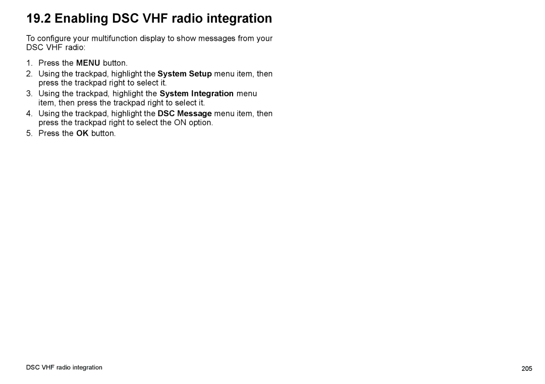 Raymarine C140w, C90w manual Enabling DSC VHF radio integration 