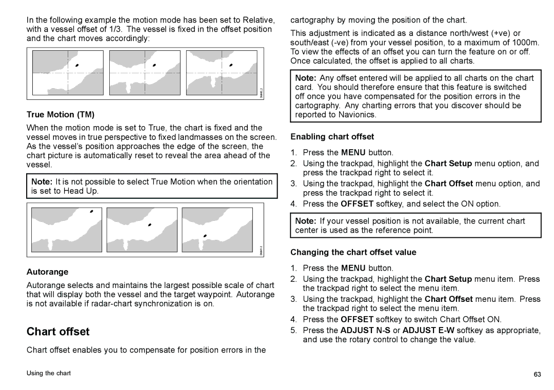 Raymarine C140w, C90w manual Chart offset, True Motion TM, Autorange, Enabling chart offset, Changing the chart offset value 