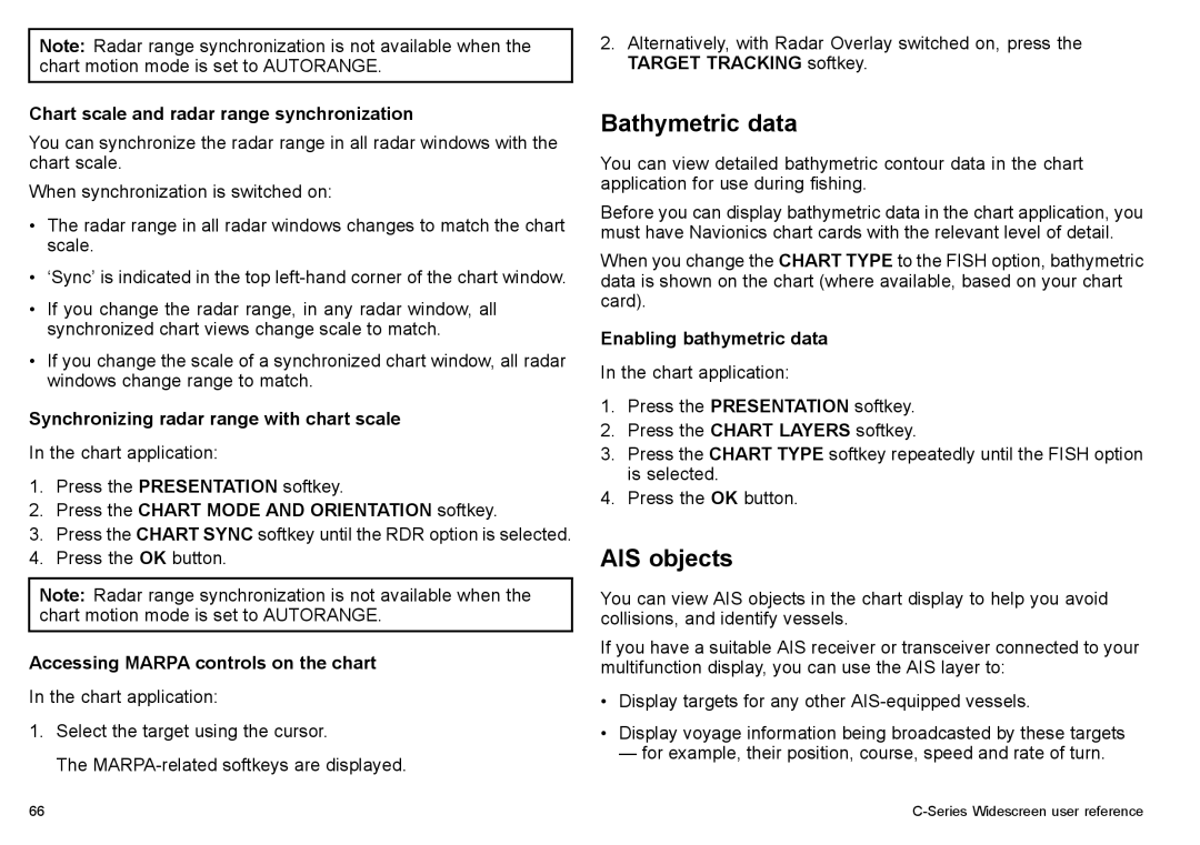 Raymarine C90w, C140w manual Bathymetric data, AIS objects 
