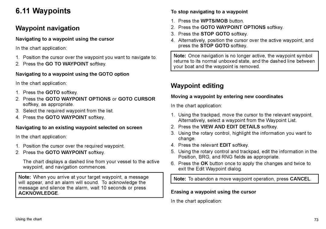 Raymarine C140w, C90w manual Waypoint navigation, Waypoint editing 