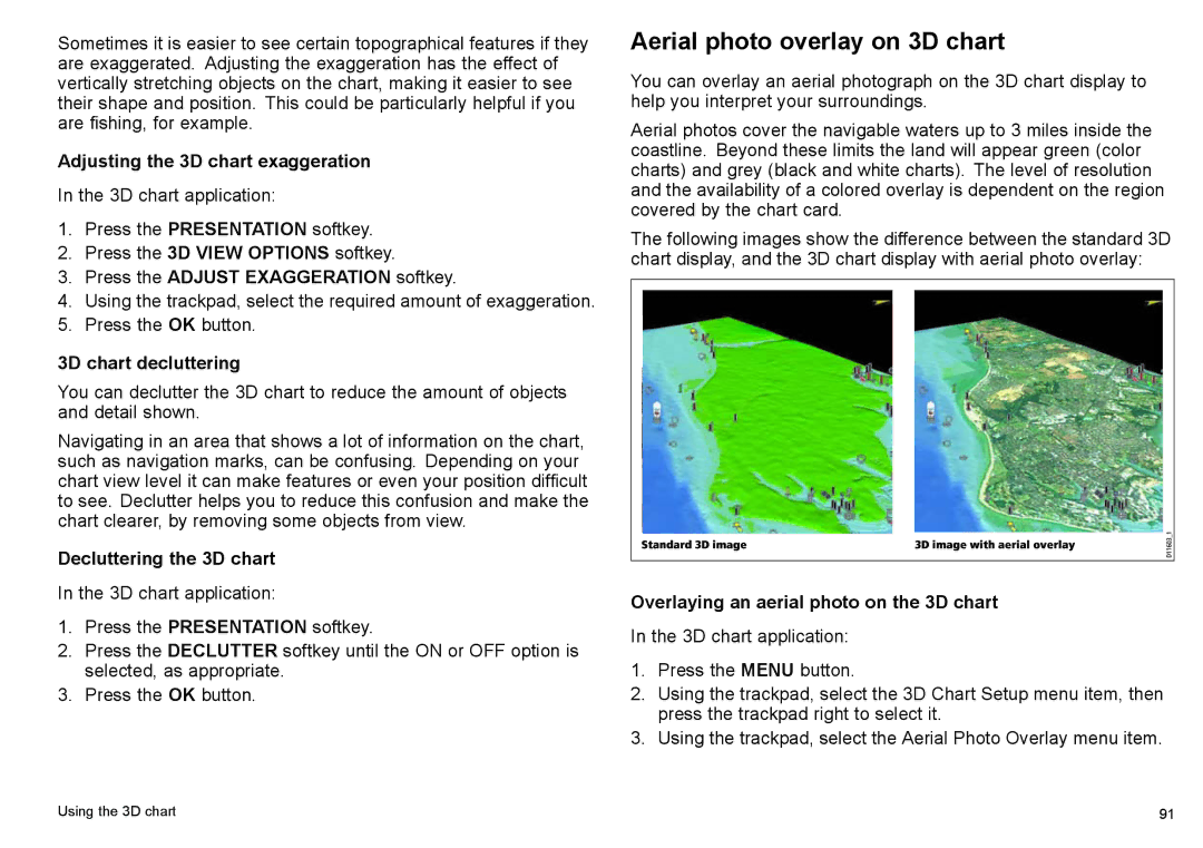 Raymarine C140w, C90w manual Aerial photo overlay on 3D chart 