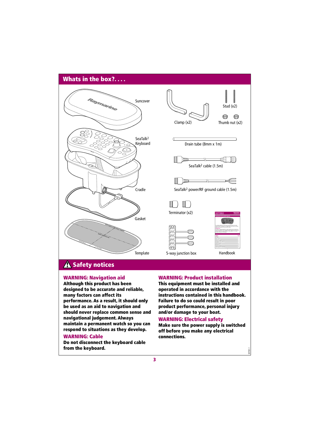 Raymarine E55061 manual Whats in the box?, Safety notices 