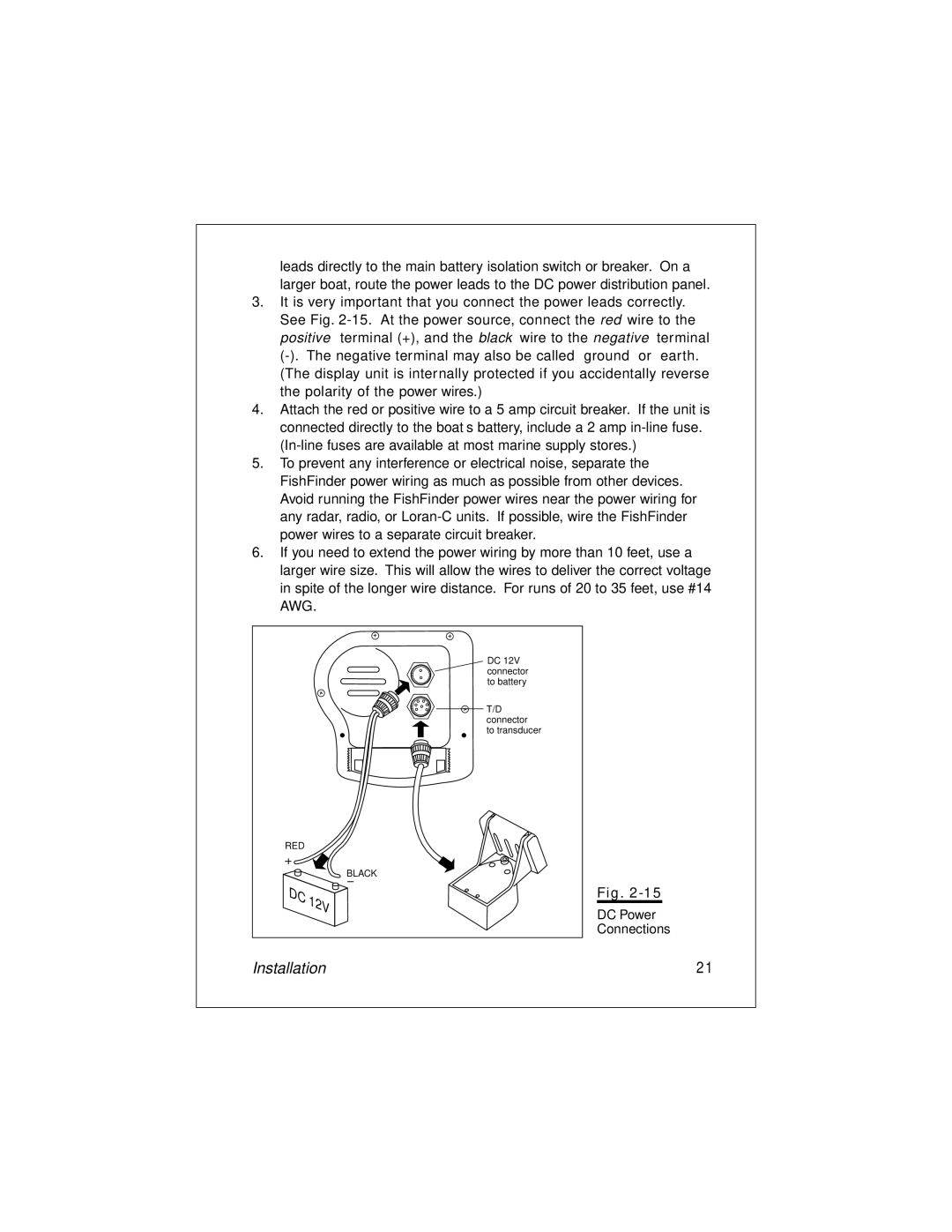 Raymarine L265 manual DC Power Connections 