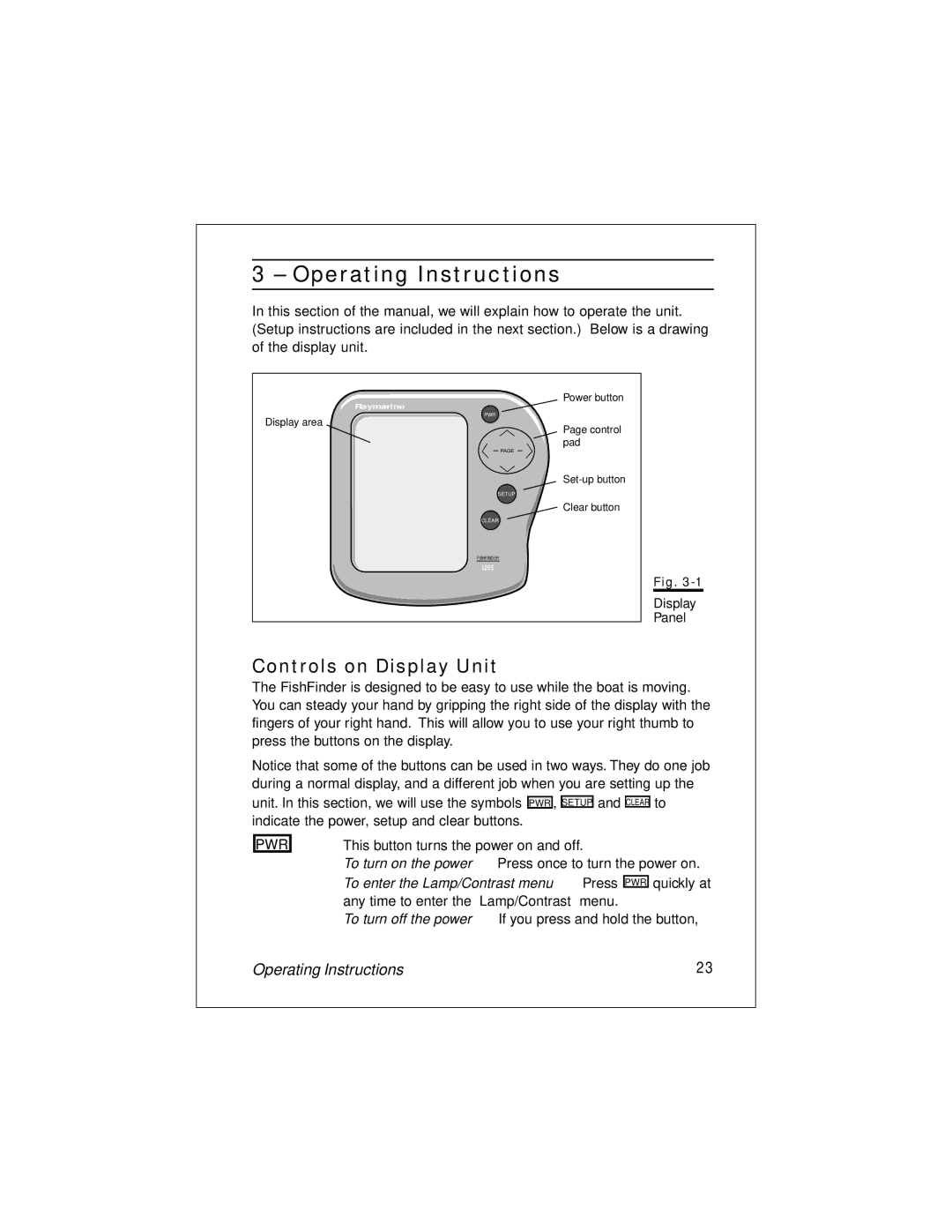 Raymarine L265 manual Operating Instructions, Controls on Display Unit 