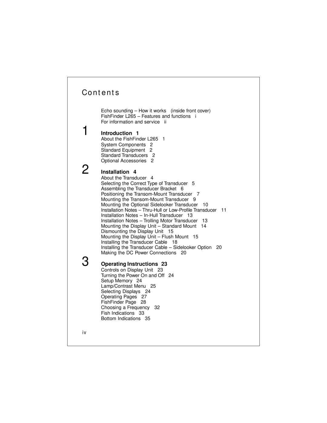 Raymarine L265 manual Contents 