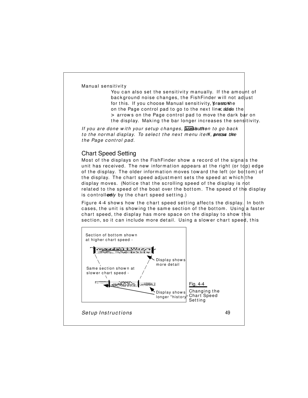 Raymarine L265 manual Chart Speed Setting, Manual sensitivity 