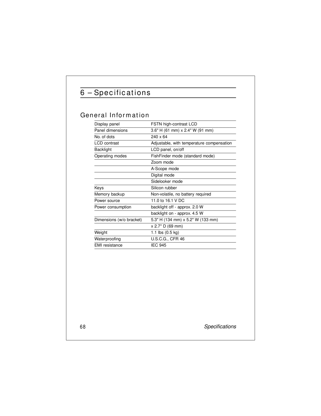 Raymarine L265 manual Specifications, General Information 