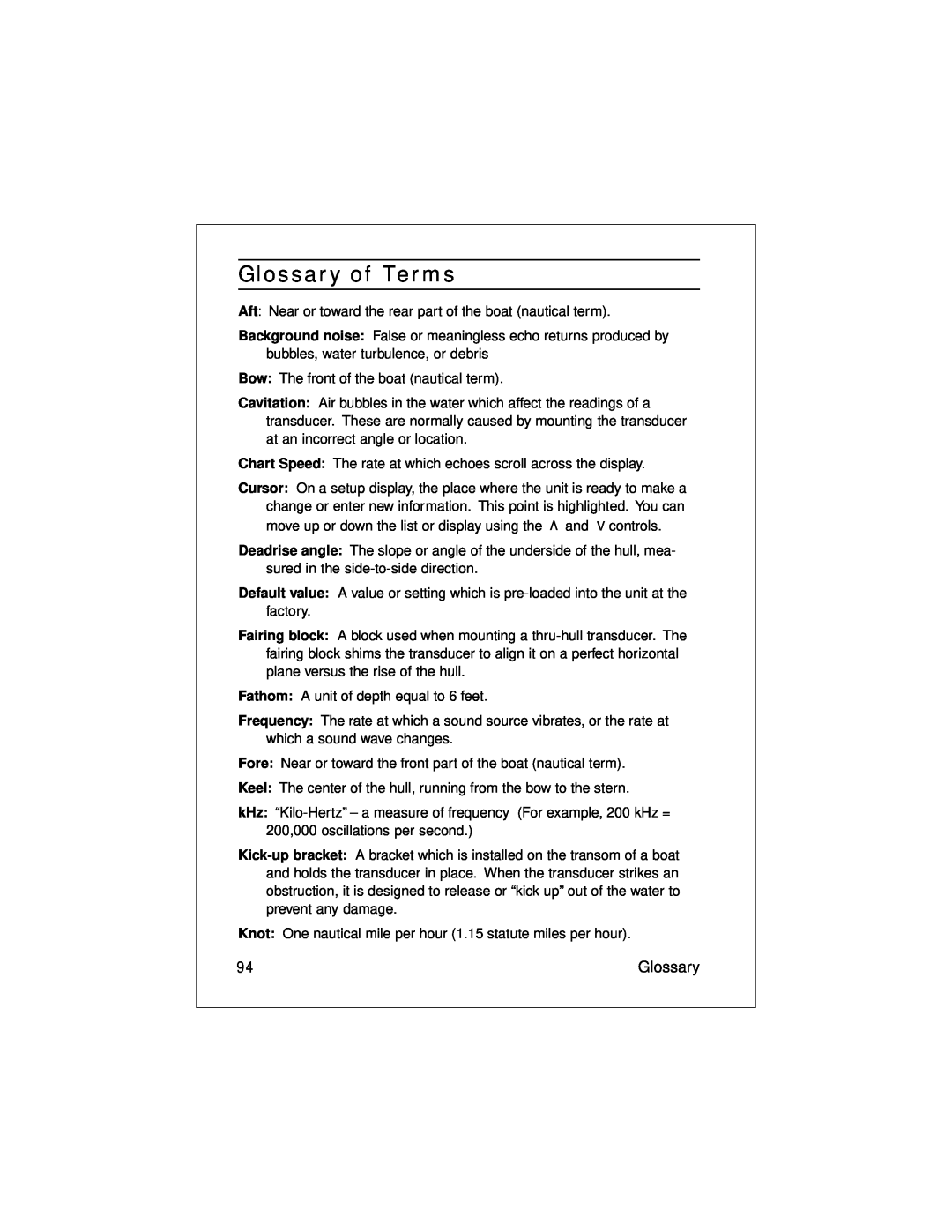 Raymarine L470 instruction manual Glossary of Terms 