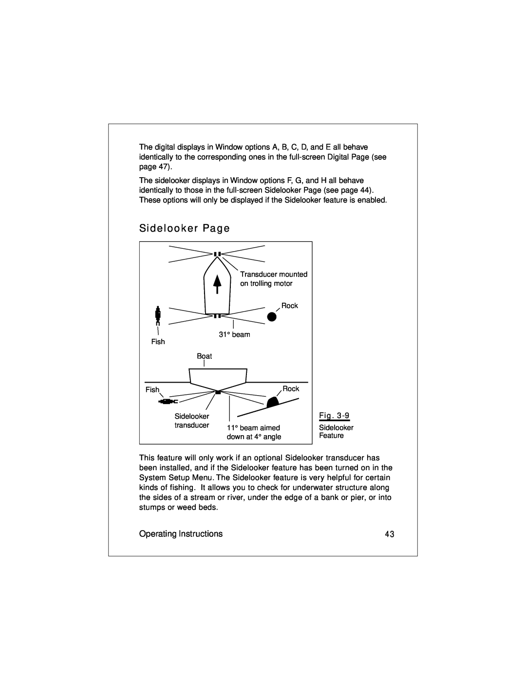 Raymarine L470 instruction manual Sidelooker Page, Operating Instructions 