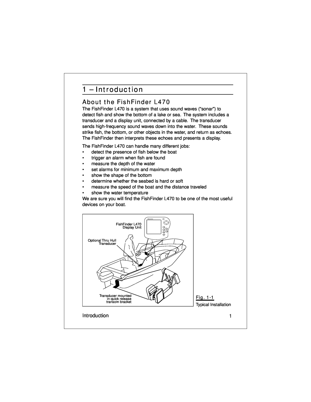 Raymarine instruction manual Introduction, About the FishFinder L470 
