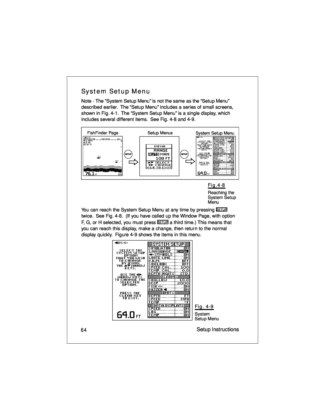 Raymarine L470 instruction manual System Setup Menu, 8, Setup Instructions 