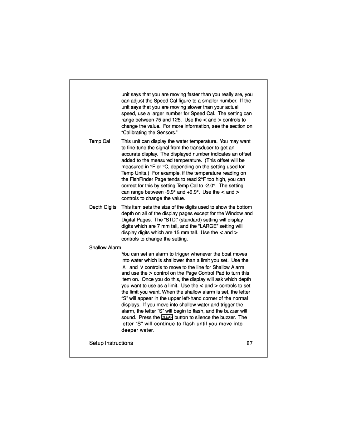 Raymarine L470 instruction manual Setup Instructions, For example, if the temperature reading on, Shallow Alarm 