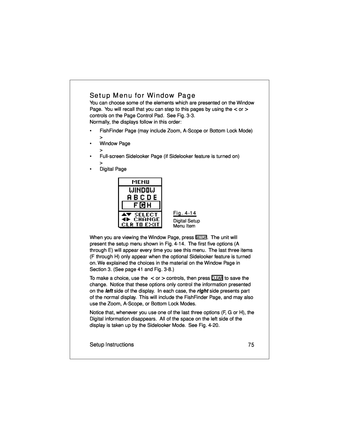 Raymarine L470 instruction manual Setup Menu for Window Page, Setup Instructions 
