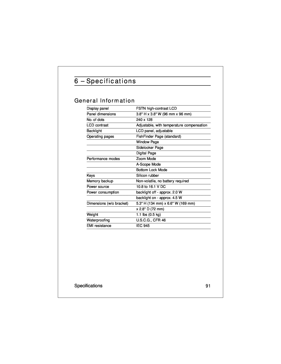 Raymarine L470 instruction manual Specifications, General Information 