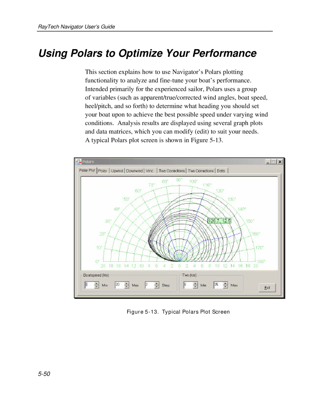 Raymarine Marine GPS System manual Using Polars to Optimize Your Performance, Typical Polars Plot Screen 