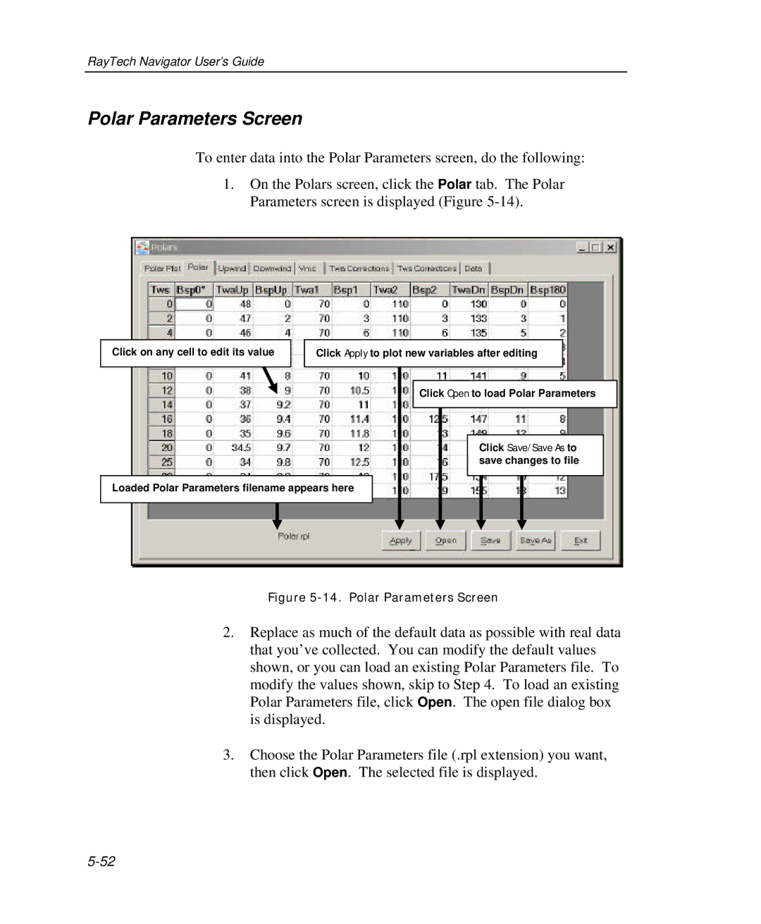 Raymarine Marine GPS System manual Polar Parameters Screen 