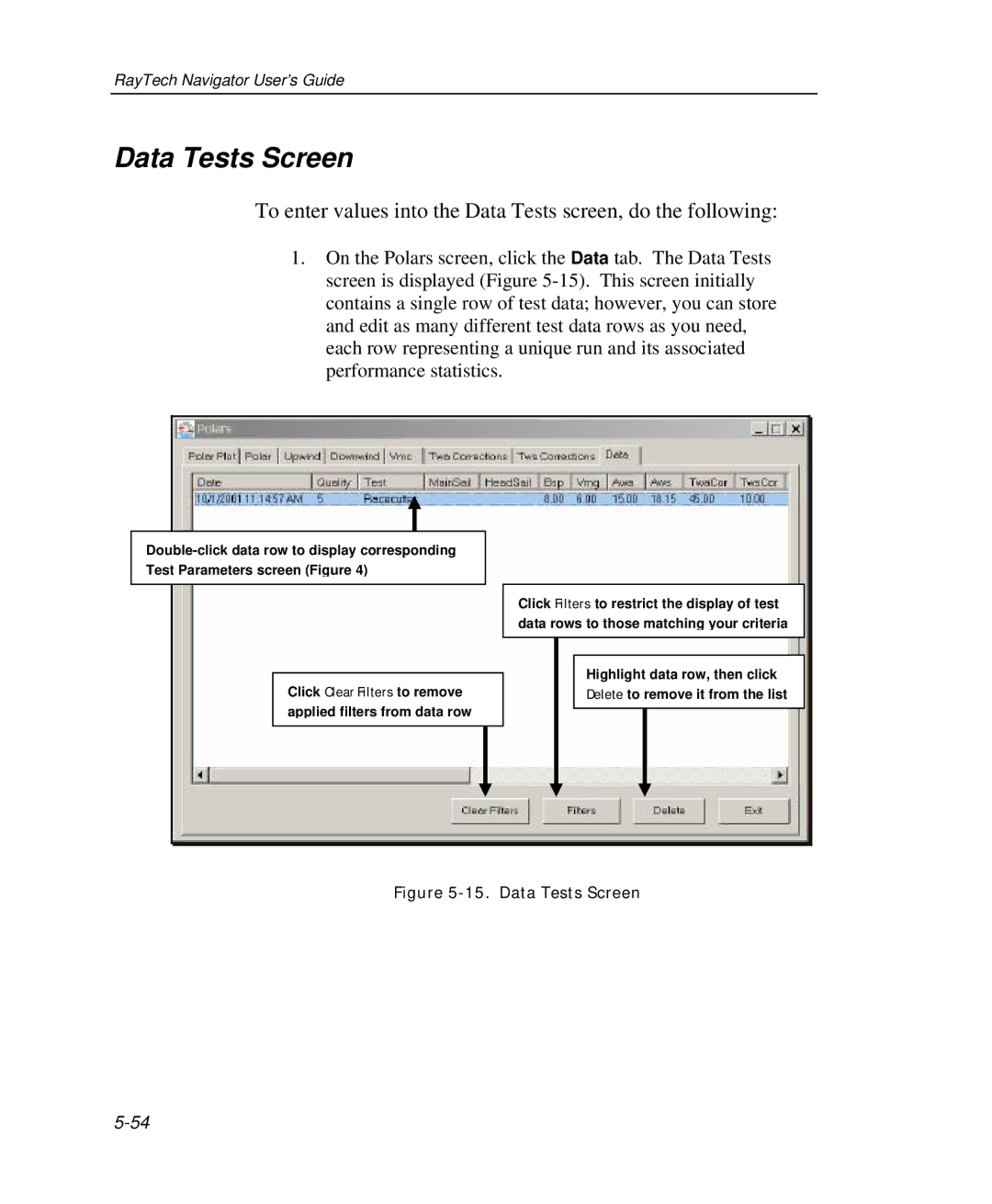 Raymarine Marine GPS System manual Data Tests Screen 