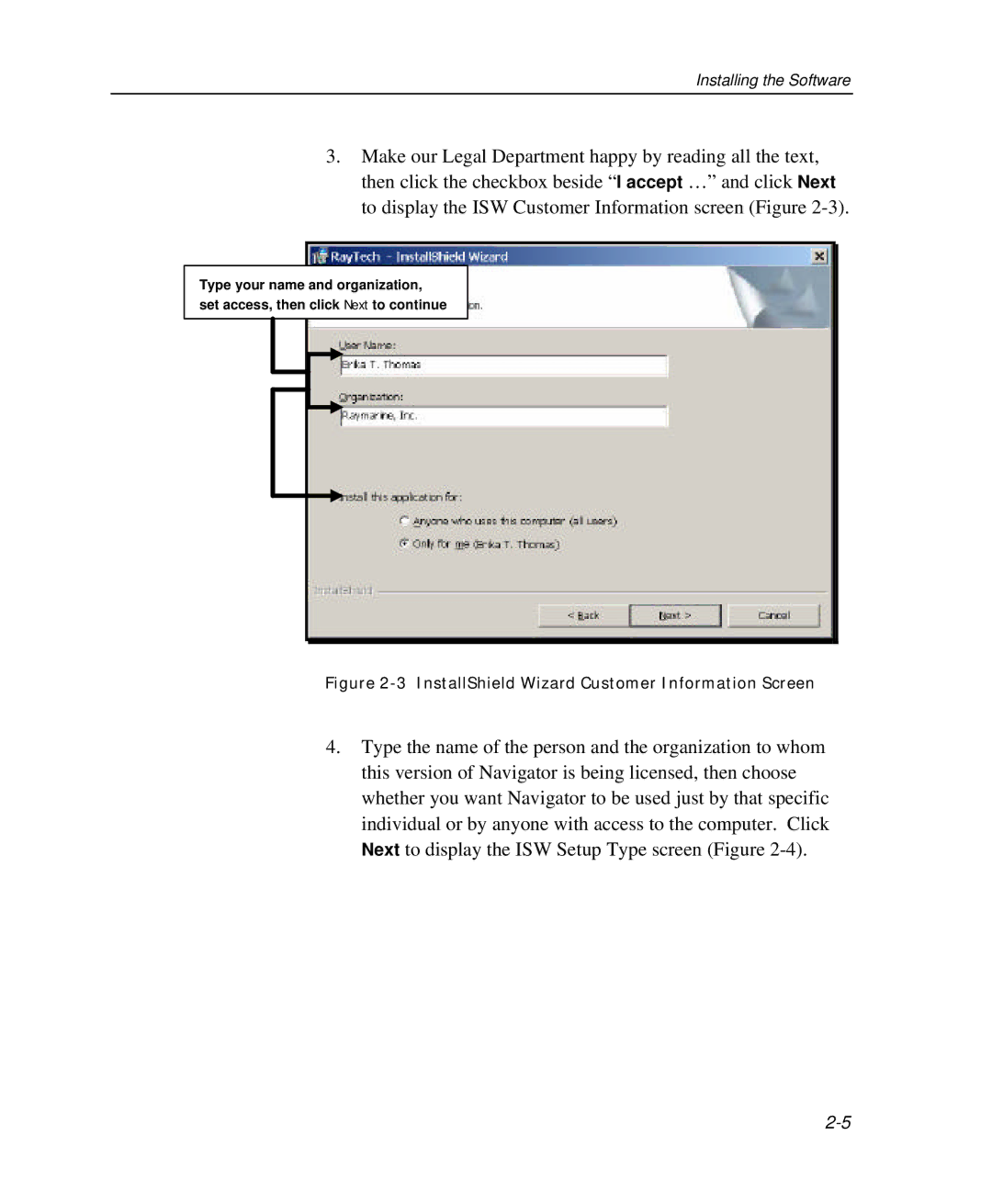 Raymarine Marine GPS System manual InstallShield Wizard Customer Information Screen 