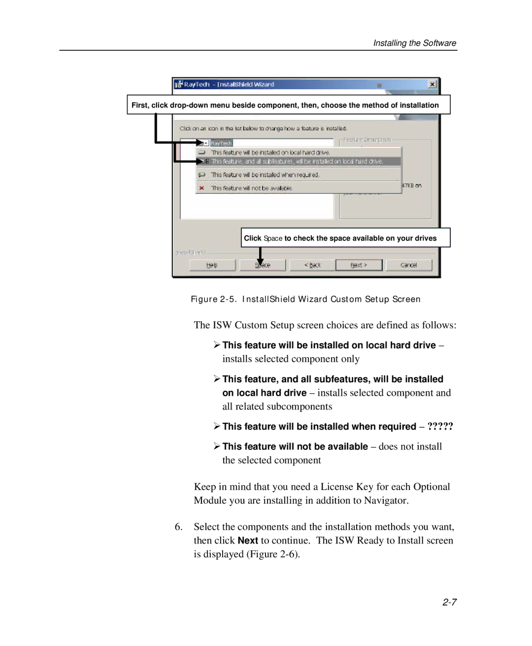 Raymarine Marine GPS System manual ISW Custom Setup screen choices are defined as follows 