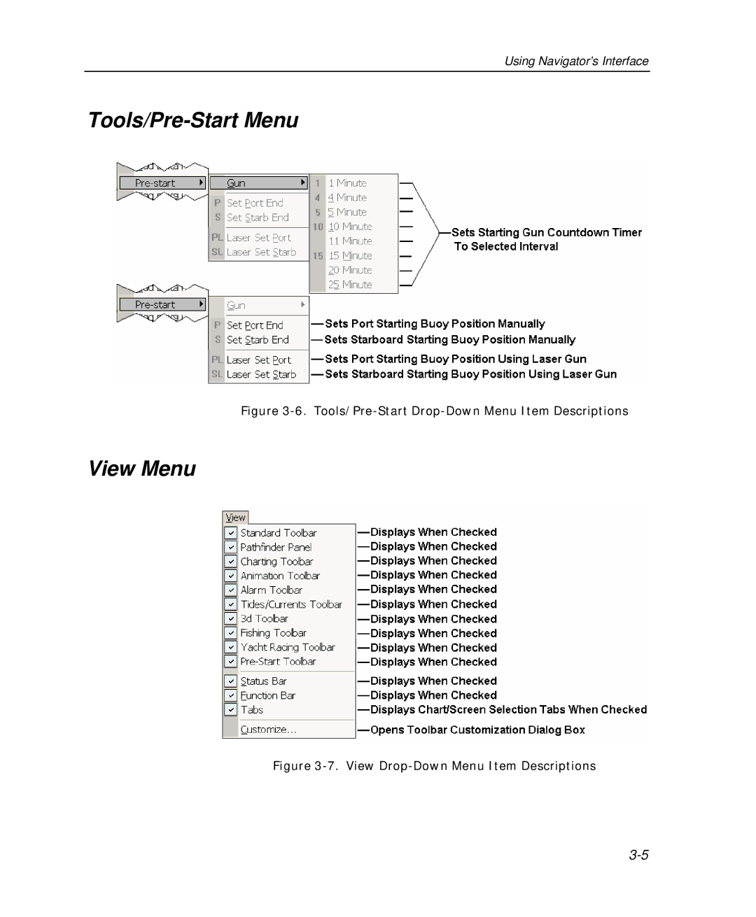 Raymarine Marine GPS System manual Tools/Pre-Start Menu, View Menu 