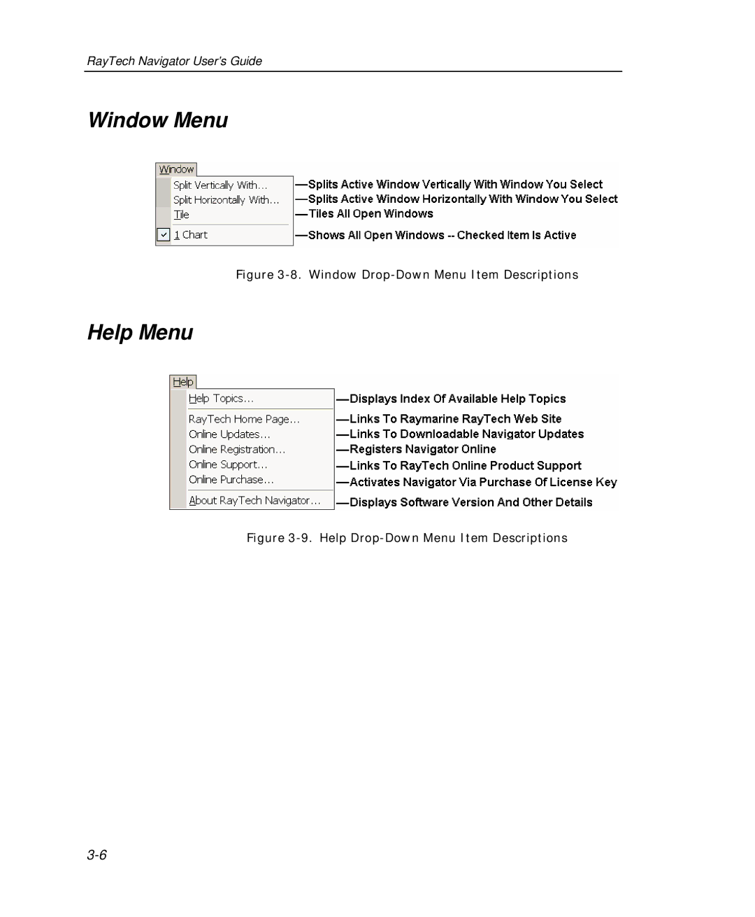 Raymarine Marine GPS System manual Window Menu, Help Menu 