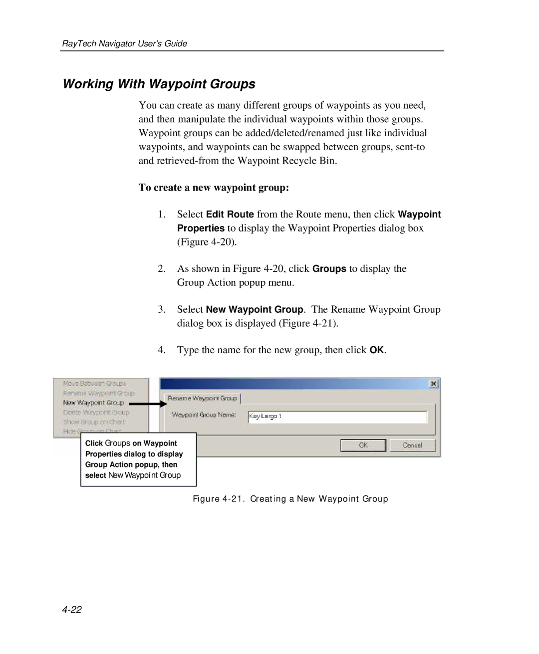 Raymarine Marine GPS System manual Working With Waypoint Groups, To create a new waypoint group 