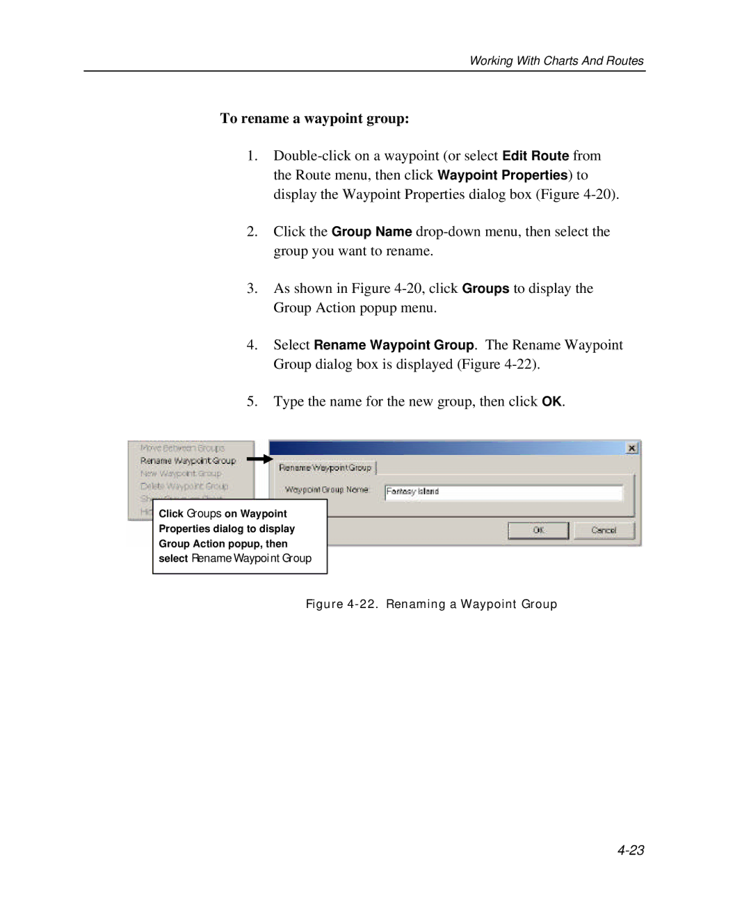 Raymarine Marine GPS System manual To rename a waypoint group, Renaming a Waypoint Group 