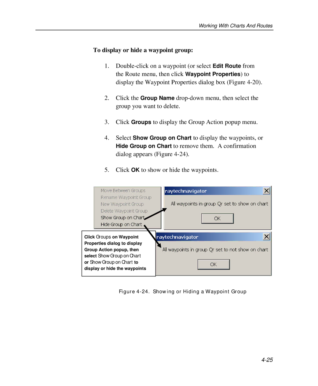 Raymarine Marine GPS System manual To display or hide a waypoint group, Showing or Hiding a Waypoint Group 