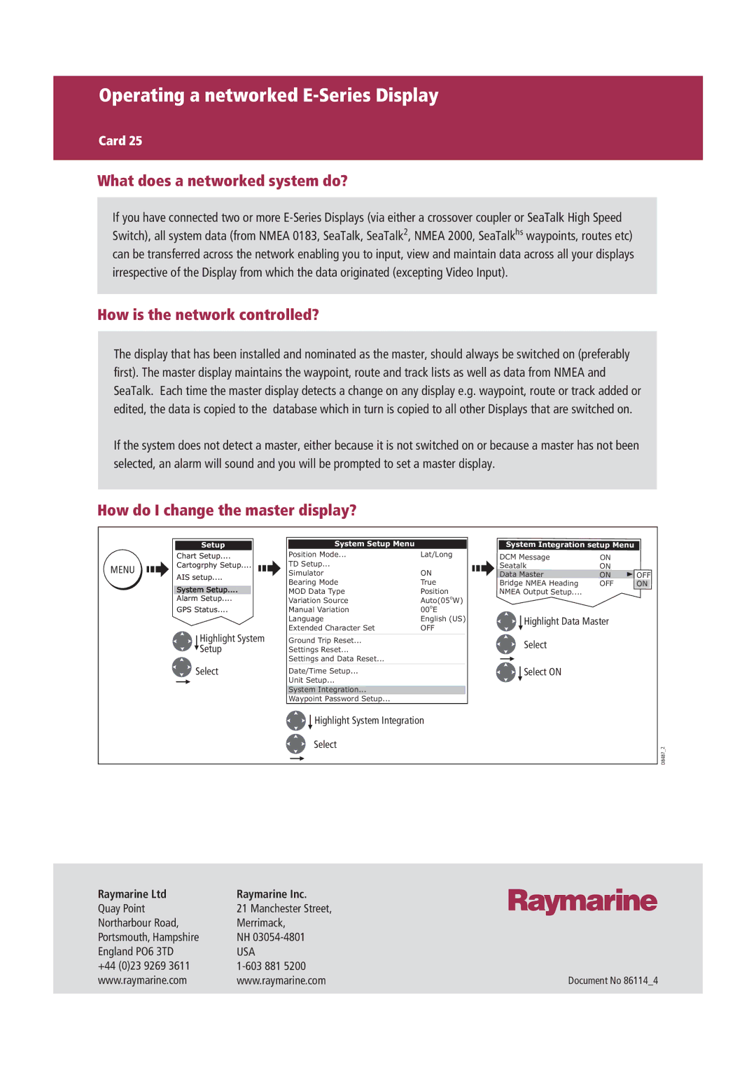 Raymarine Marine RADAR manual What does a networked system do?, How is the network controlled? 