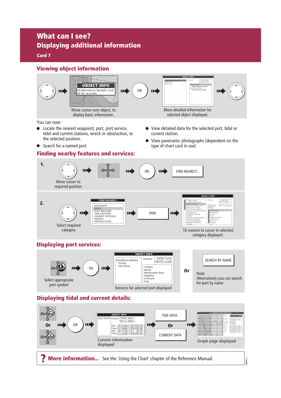Raymarine Marine RADAR Displaying additional information, Viewing object information, Finding nearby features and services 