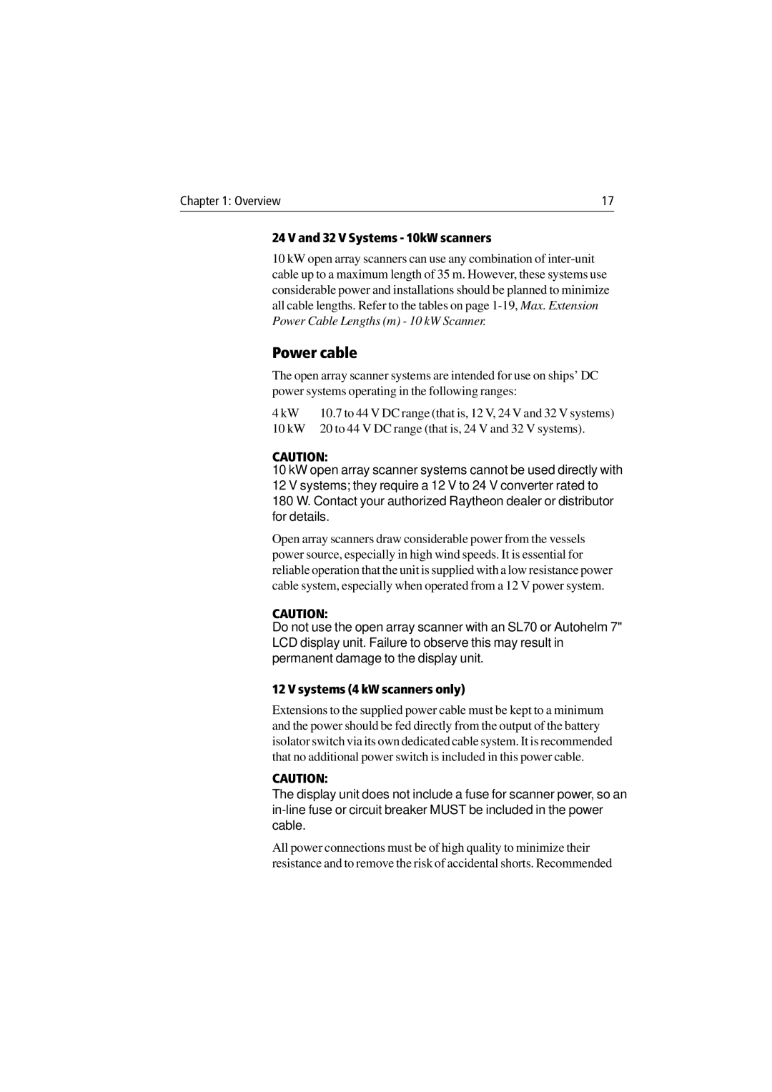 Raymarine Radar Scanner manual Power cable, V Systems 10kW scanners 