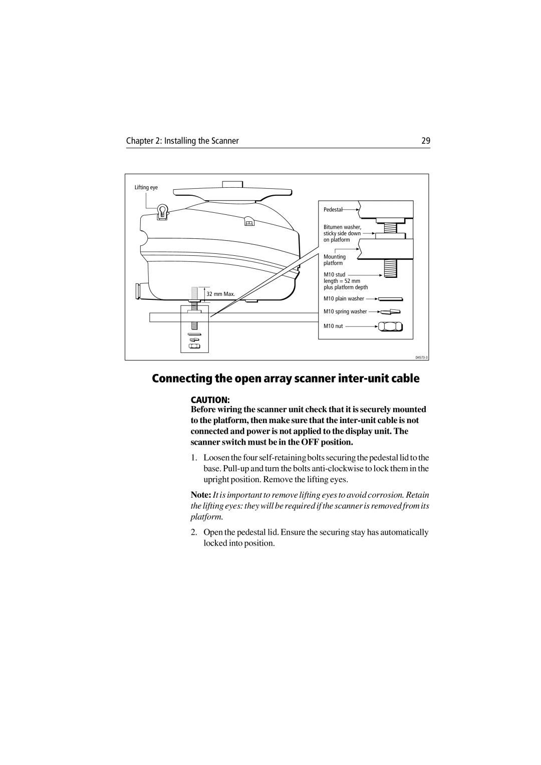 Raymarine Radar Scanner manual Connecting the open array scanner inter-unit cable 