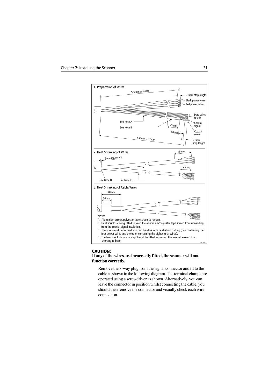 Raymarine Radar Scanner manual Heat Shrinking of Wires 