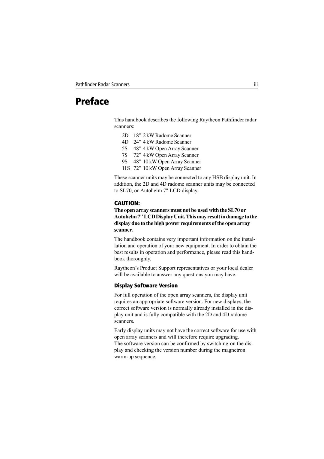 Raymarine Radar Scanner manual Preface, Display Software Version 