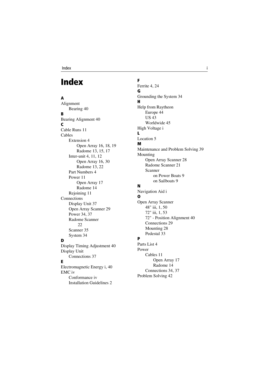 Raymarine Radar Scanner manual Index 