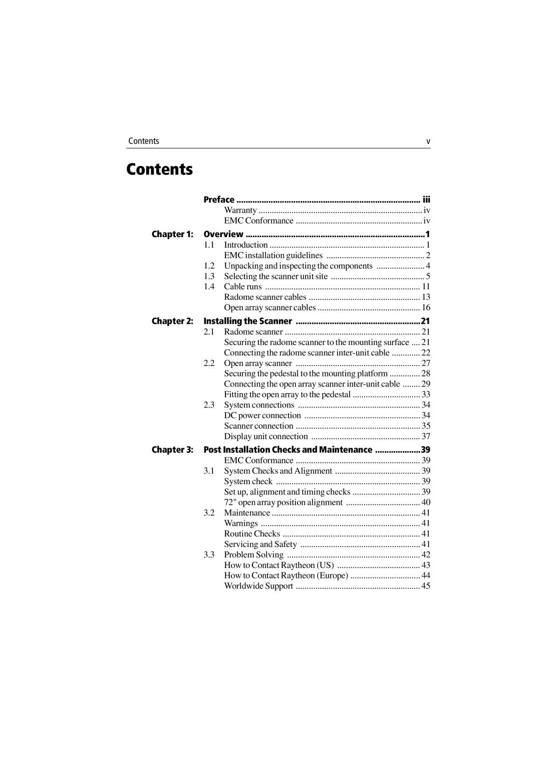 Raymarine Radar Scanner manual Contents 