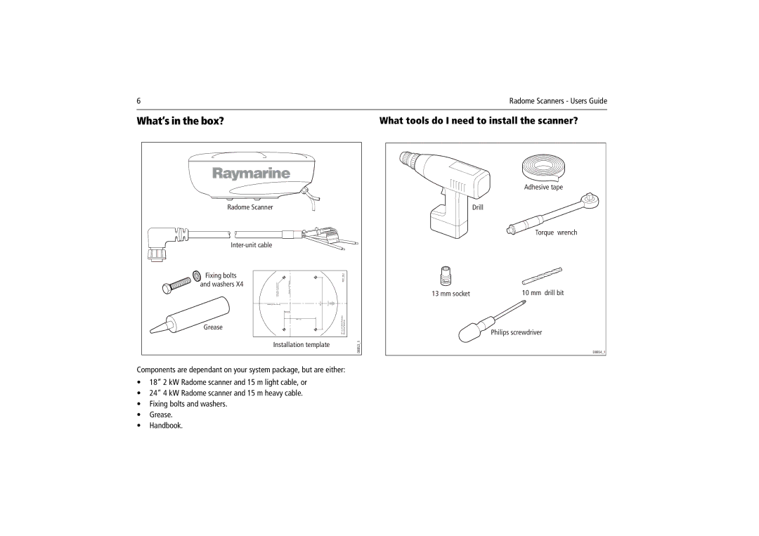 Raymarine Radome Scanners manual What’s in the box?, What tools do I need to install the scanner? 