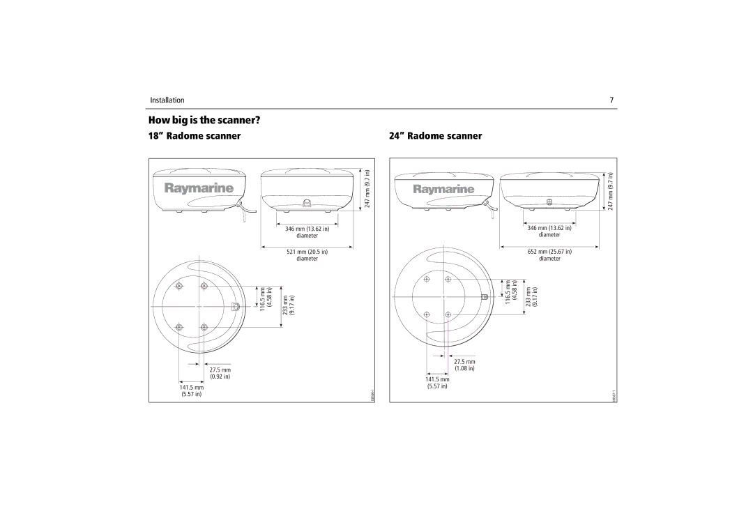 Raymarine Radome Scanners manual How big is the scanner?, Radome scanner 