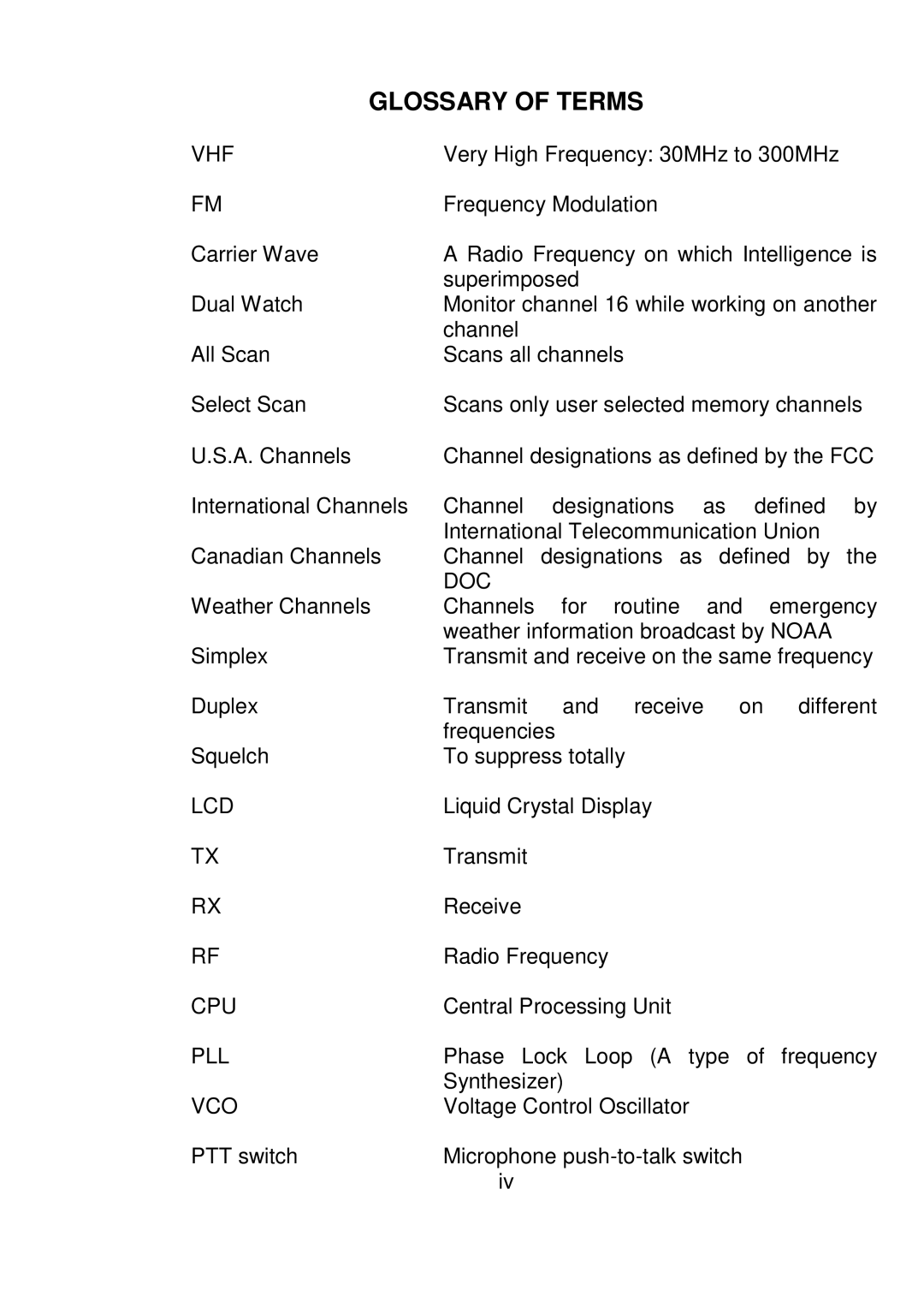 Raymarine RAY 210VHF operation manual Glossary of Terms, Vhf 