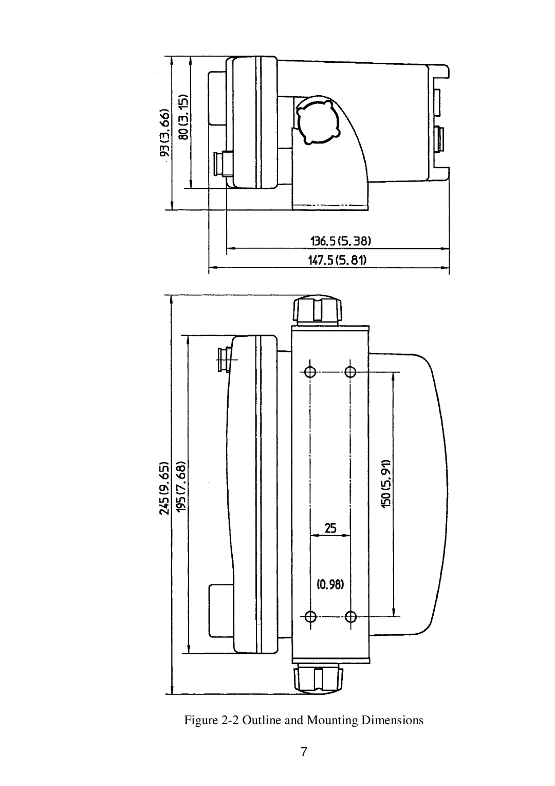 Raymarine RAY 210VHF operation manual Outline and Mounting Dimensions 