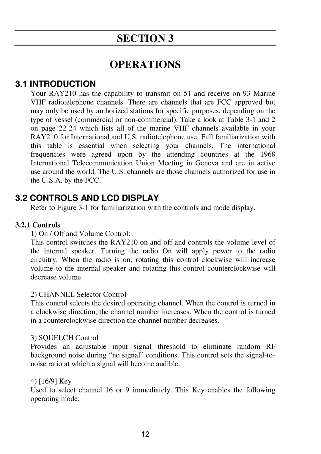 Raymarine RAY 210VHF operation manual Introduction, Controls and LCD Display 