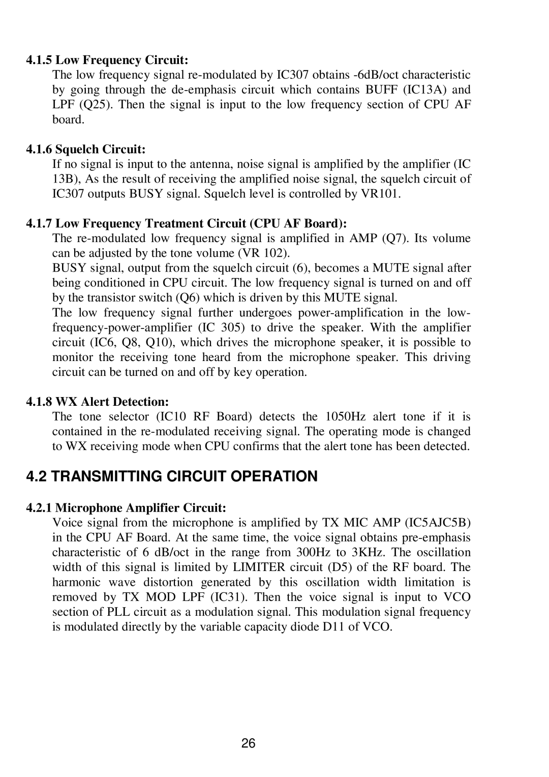 Raymarine RAY 210VHF operation manual Transmitting Circuit Operation 