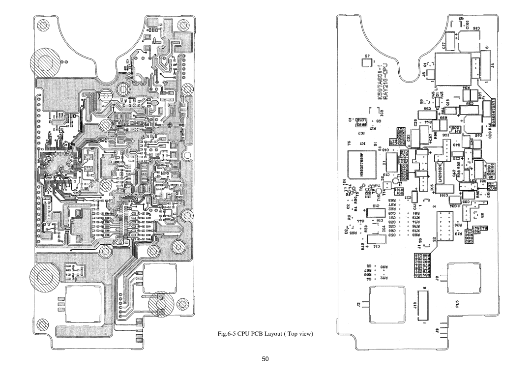 Raymarine RAY 210VHF operation manual CPU PCB Layout Top view 