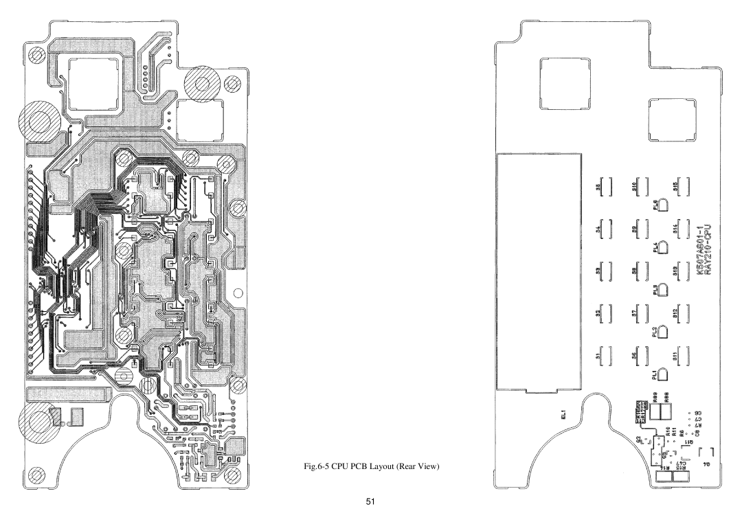 Raymarine RAY 210VHF operation manual CPU PCB Layout Rear View 