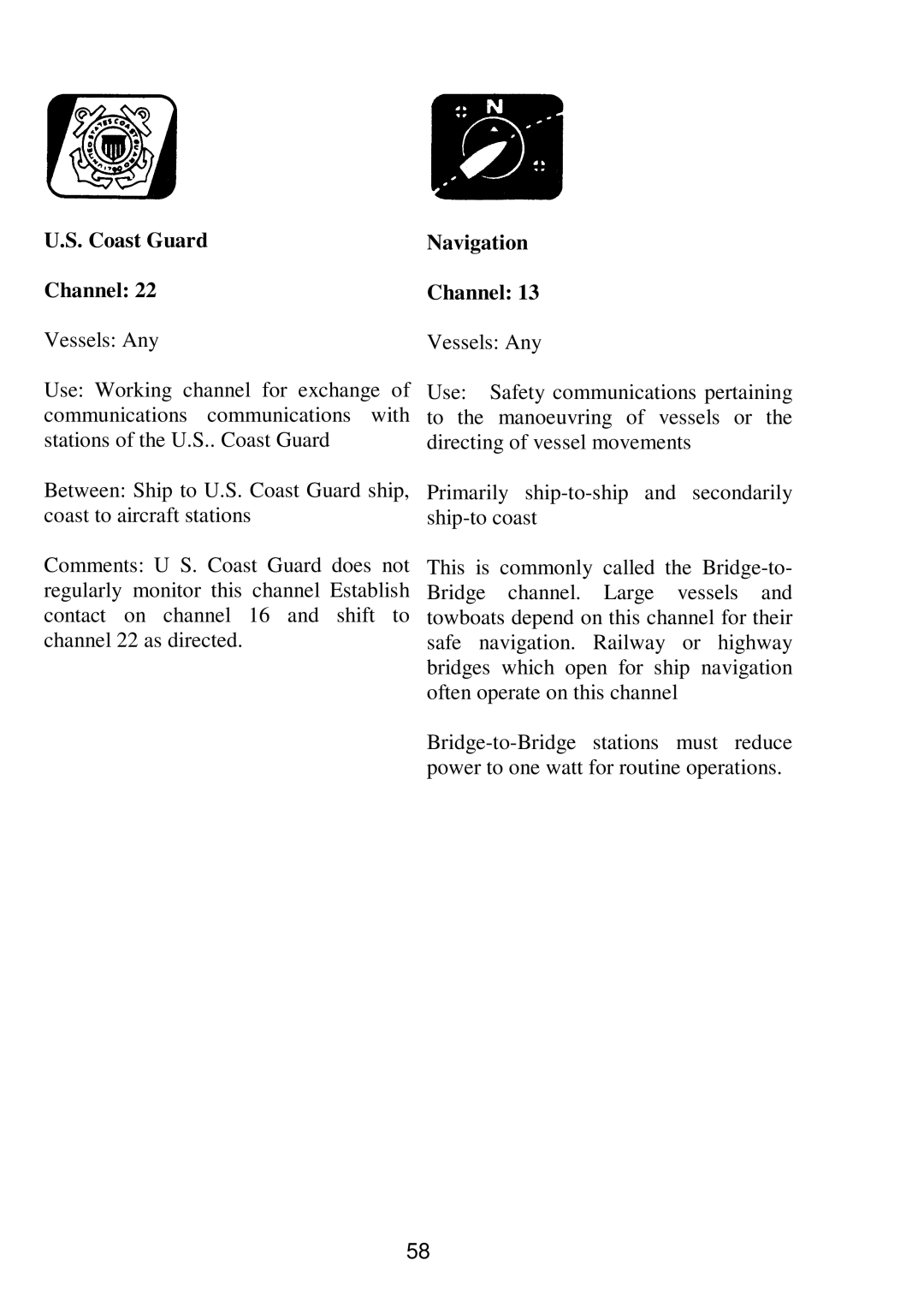 Raymarine RAY 210VHF operation manual Coast Guard Navigation Channel 