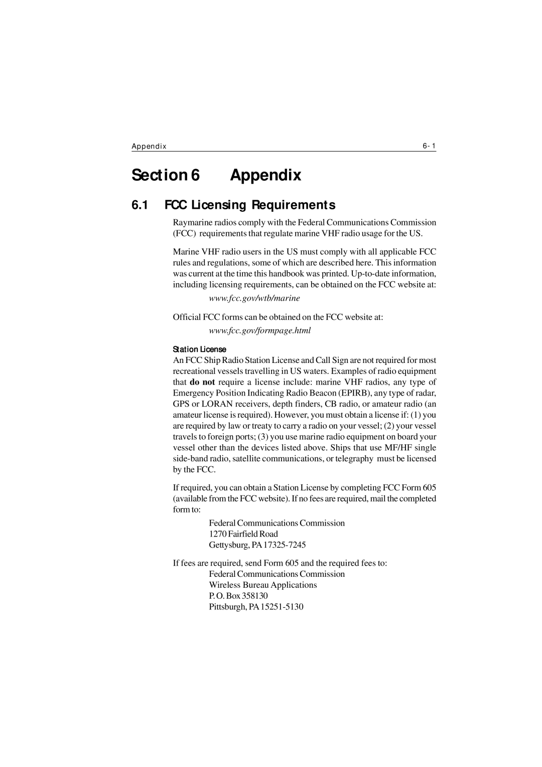 Raymarine Ray215 manual FCC Licensing Requirements, Station License 