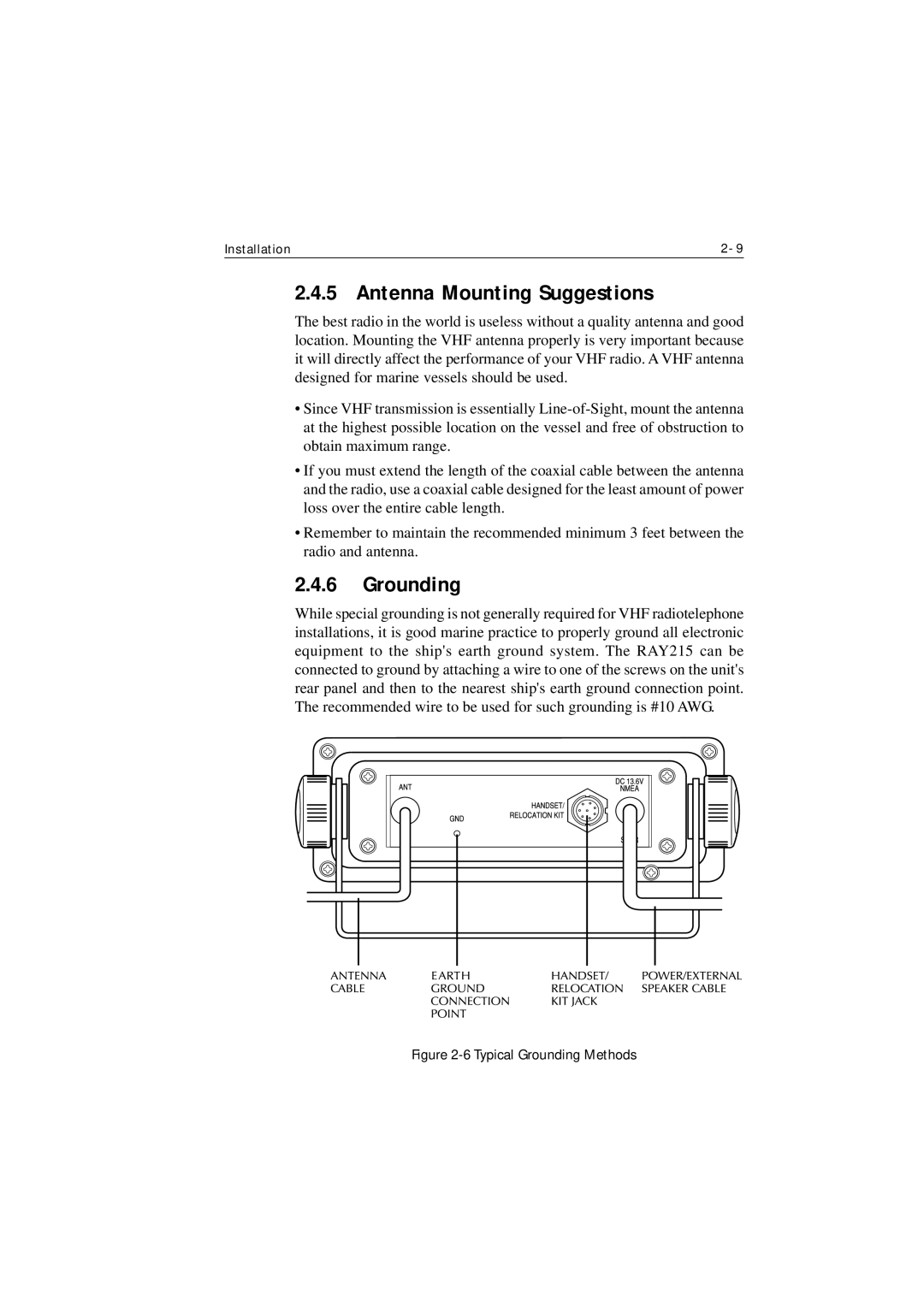 Raymarine Ray215 manual Antenna Mounting Suggestions, Grounding 