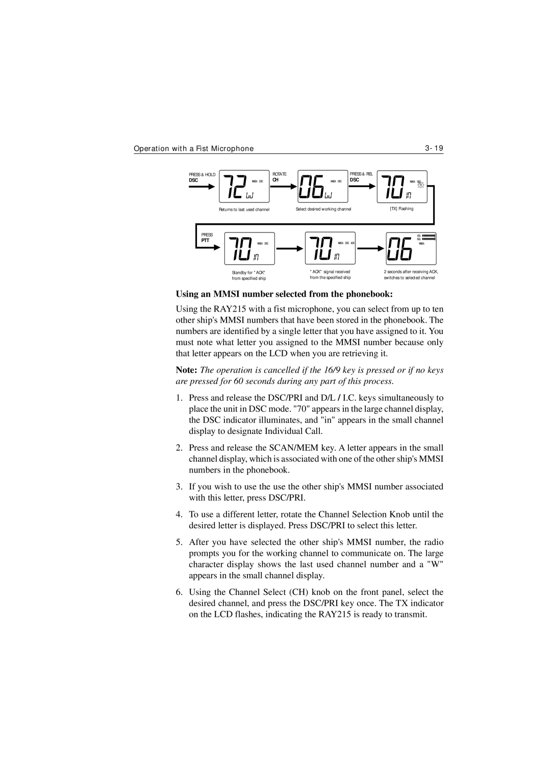 Raymarine Ray215 manual Using an Mmsi number selected from the phonebook, Ptt 