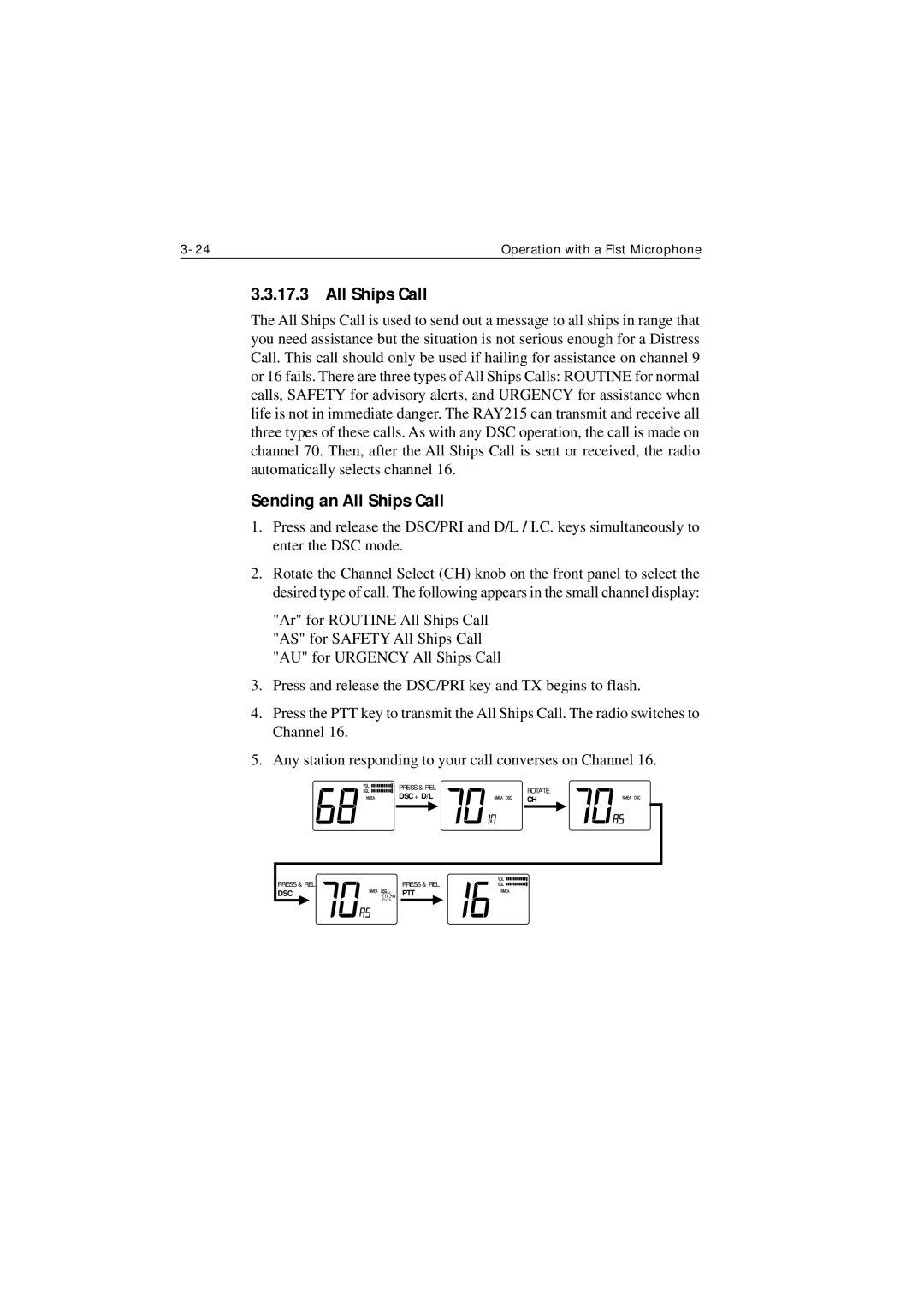 Raymarine Ray215 manual Sending an All Ships Call 